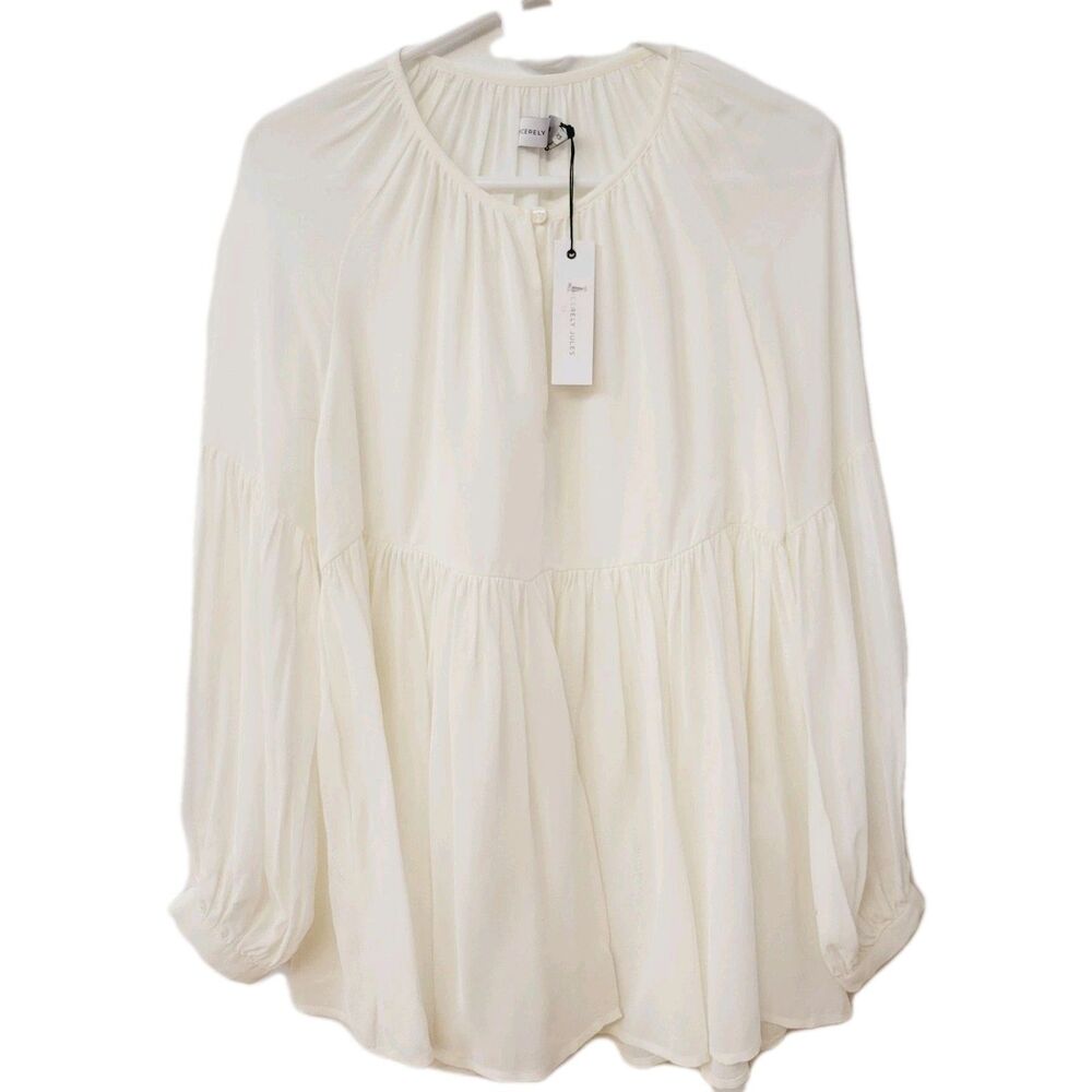 NWT Sincerely Jules Cameron Chiffon Ivory Size XS Flowy Women Blouse